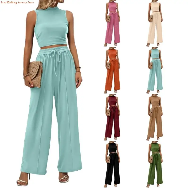 G92D Fashion Queen Women's Two-Piece Sportswear/Loungewear Set, Sports Suit Vest and Wide-Leg Pants, Spring Outfit Combinations