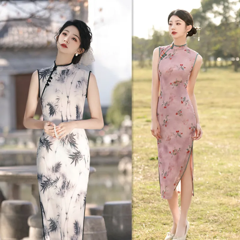 تحسين الموضة النمط الصيني الجديد طويل بلا أكمام شيونغسام تشي باو الربيع والصيف سيدة شابة #4