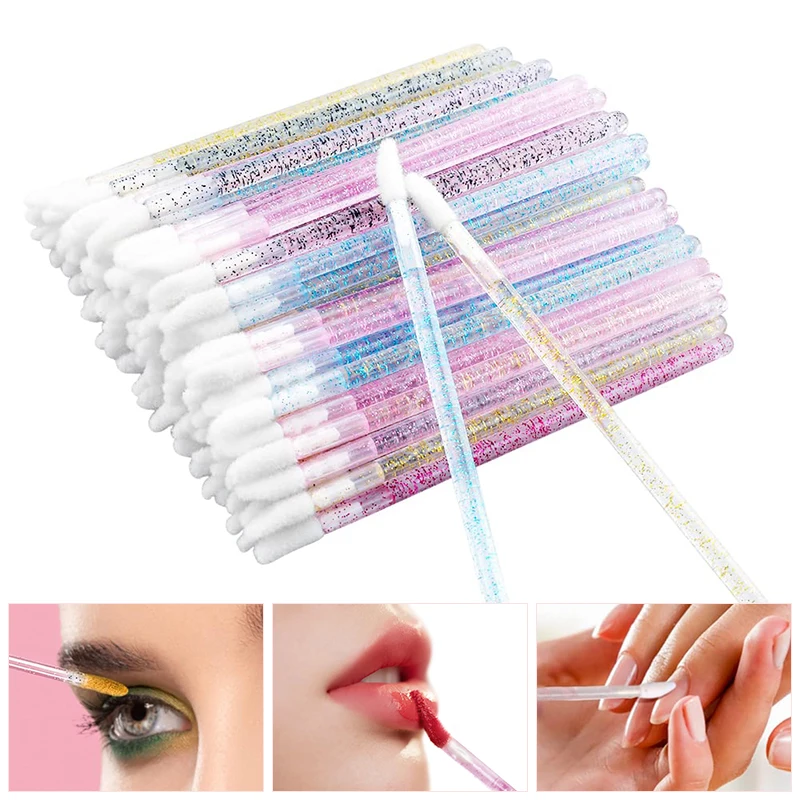 100 ชิ้น Disposable Lip Brush Eyelash Extension แปรงแต่งหน้า Lash มาสคาร่า Applicator ลิปสติก Wands เครื่องสําอางค์เครื่องมือ