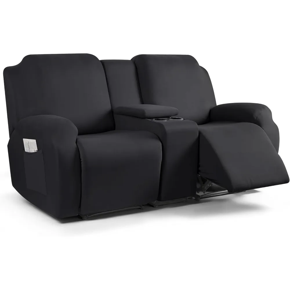 

TAOCOCO Reclining Loveseat with Middle Console Slipcover, 4 Piece Polyester Fabric Stretch Loveseat Reclining Sofa Covers (Black