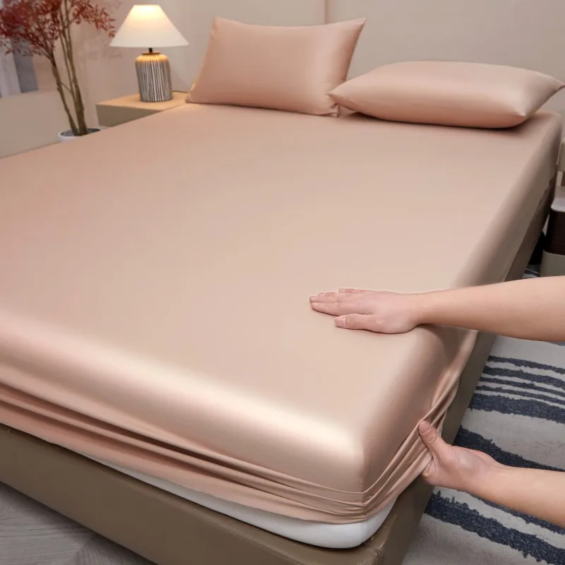 

100% Cotton Fitted Bed Sheet Set With Pillowcases For Adults Band Solid Color Anti-slip for Single Double King Bed Home Textiles