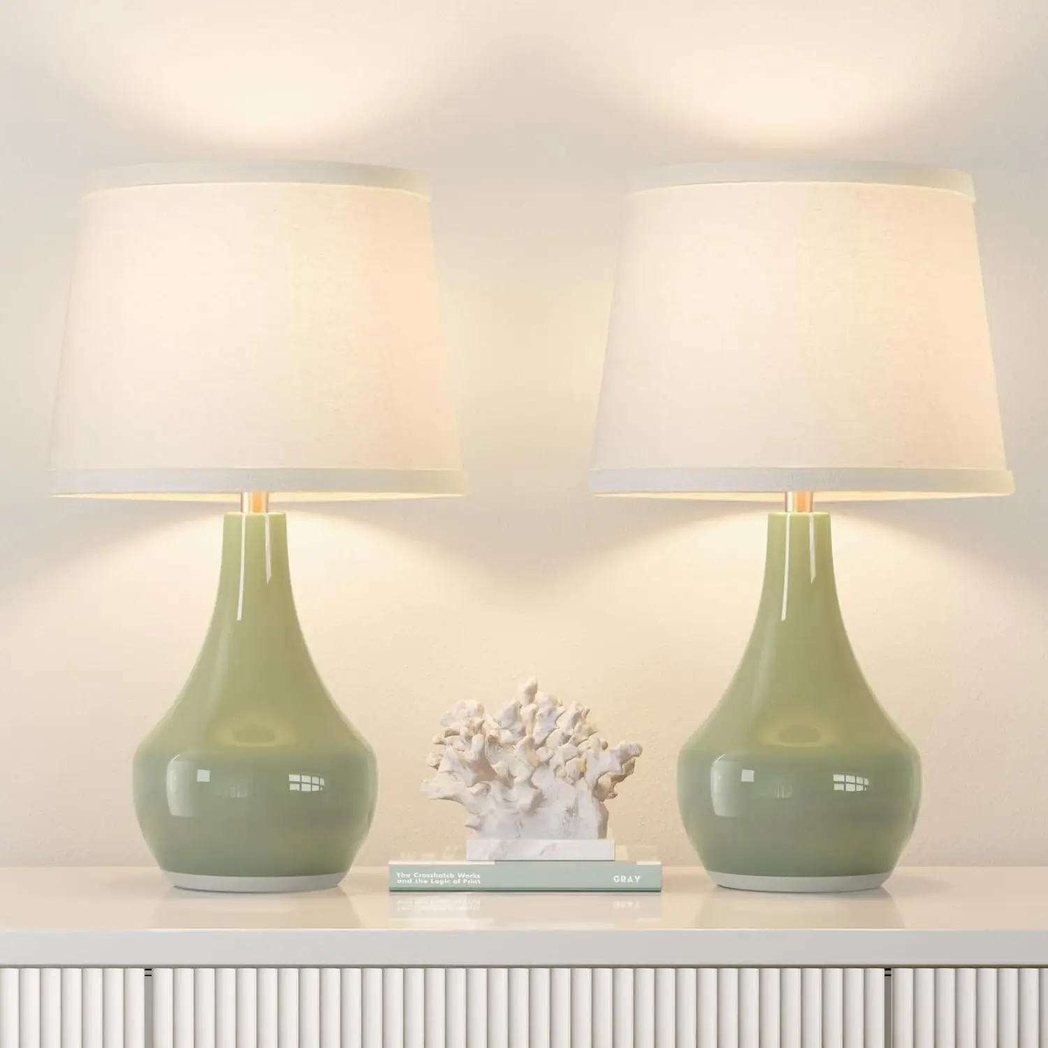 

Modern Sage Green Table Lamps Set of 2 with Rocker Switch for Bedroom and Living Room