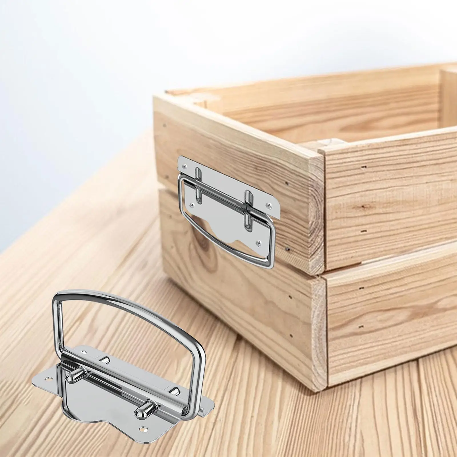 2 Pieces Folding Pull Handles, Cabinet Lift Pull Rings Handle, Foldable Boat Latch for Drawers Lifting Door Chest, Wardrobe