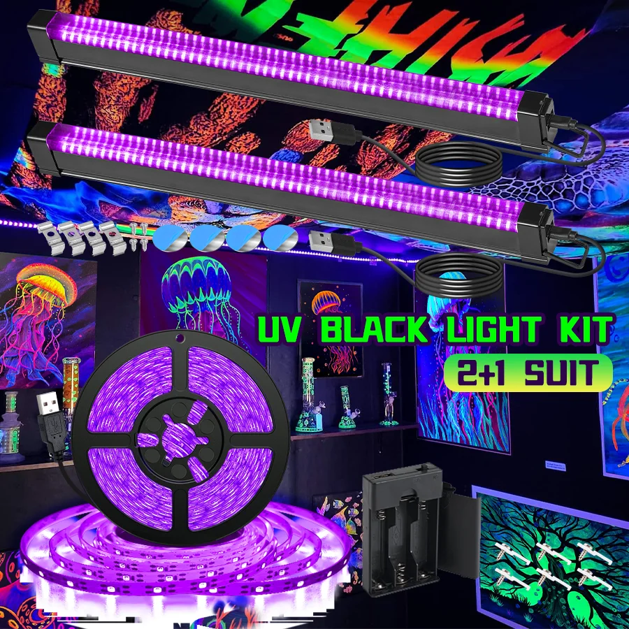 

2 упаковки*42 см USB-ленты с подсветкой черного цвета + 1 упаковка*250 см USB-лампы с подсветкой черного цвета, для вечеринок, Хэллоуина, Рождества, дня рождения