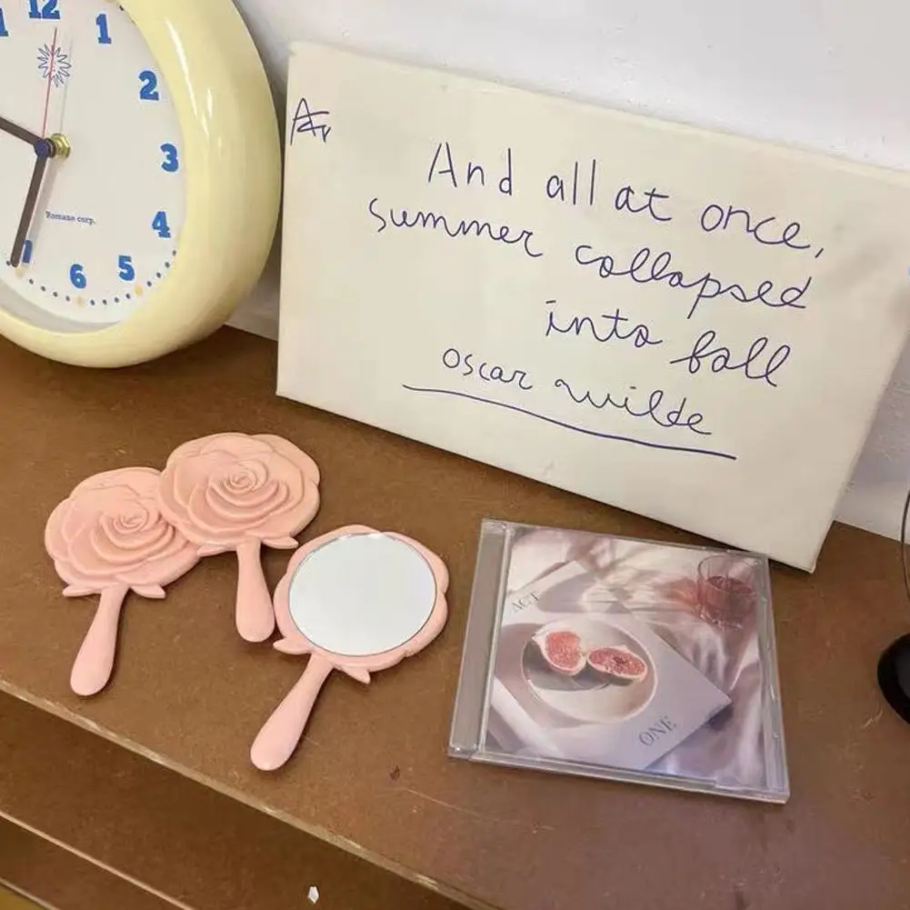 Portátil feminino rosa espelho de maquiagem mão bolso dobrado-lado cosméticos compõem espelho pequeno várias formas beleza