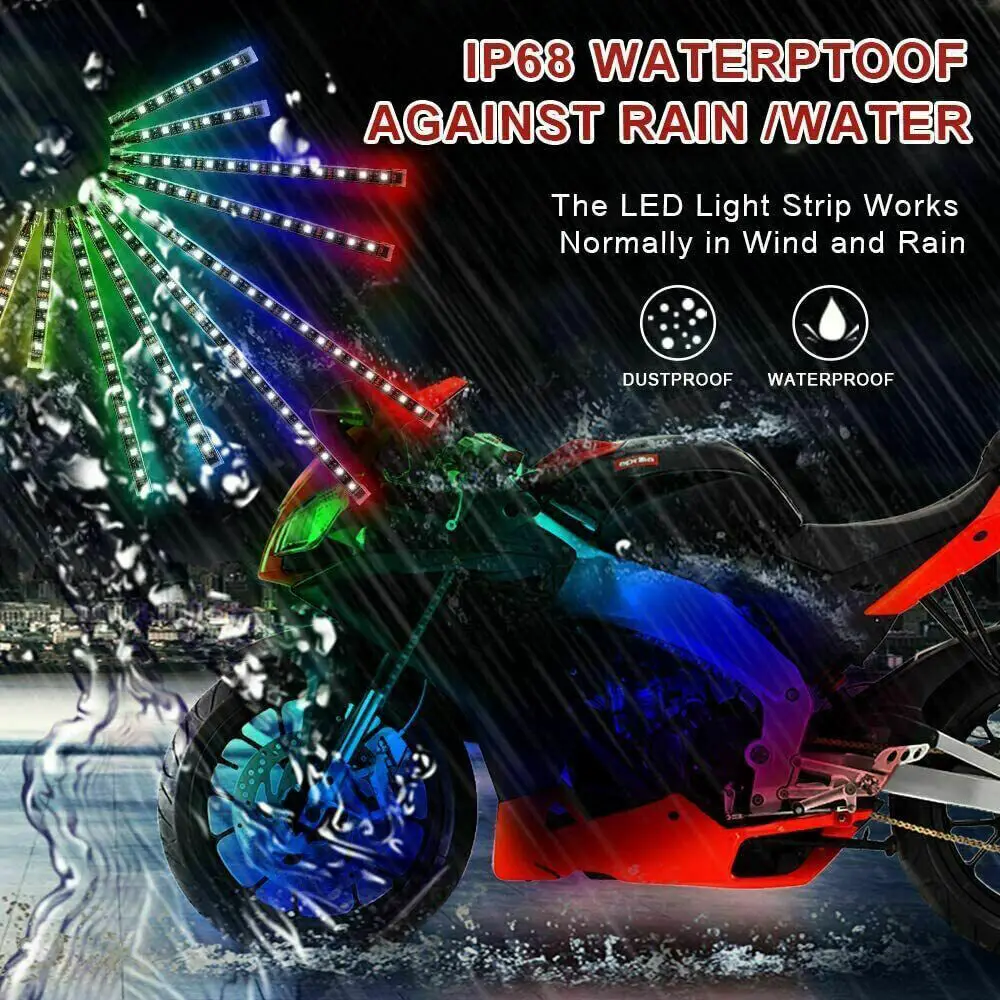 12x RGB Motorcycle LED Light Accent Glow Neon Strip Kit 15 Color Remote