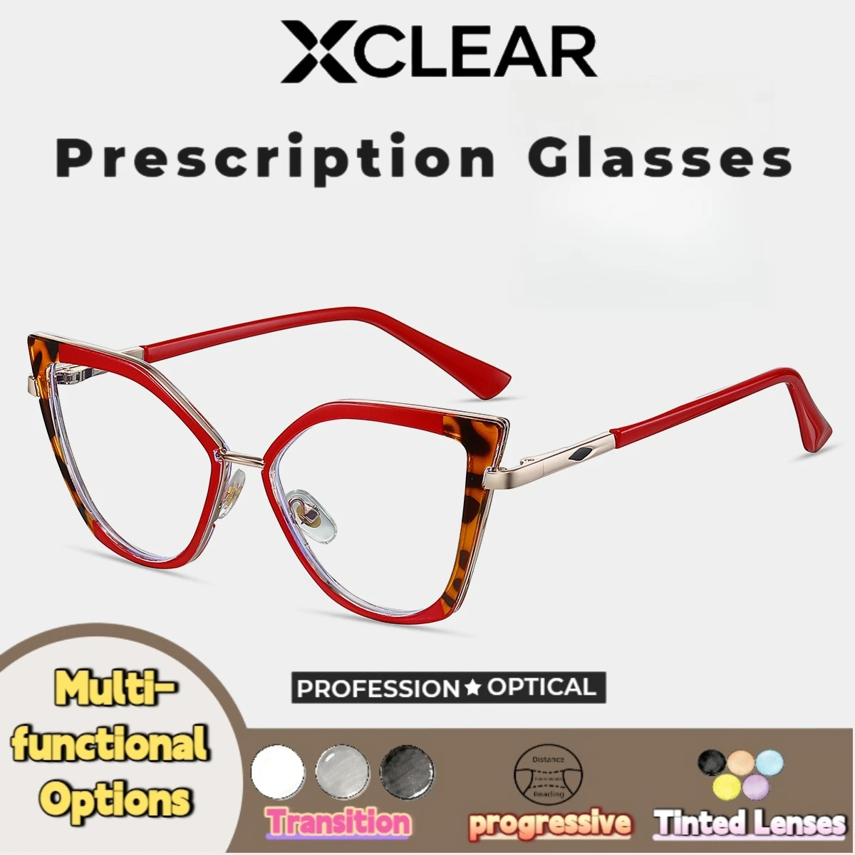 Xclear Cateye Frame Skinny Face Myopia Prescription Glasses Casual Style High Quality Anti Blue Ray Progressive Optical Eyeware