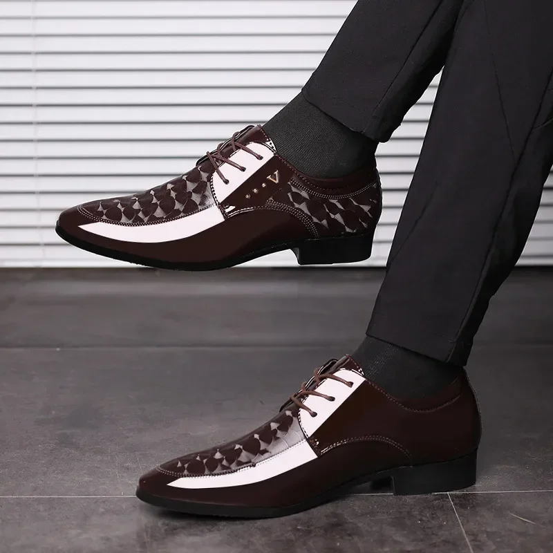 Zapatos de hombre, zapatos de vestir formales, zapatos de charol negro, zapatos informales de negocios con cordones y punta para hombre, fiesta de boda y oficina