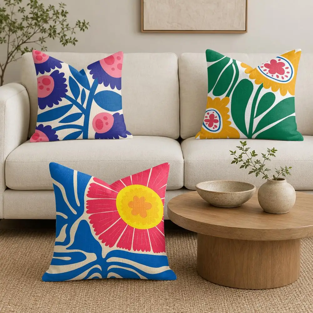 Bold Matisse Floral Cushion Cover Natural Linen Organic Fabric Double-Sided Printing Sofa Home Decor Gift Pillow Cover