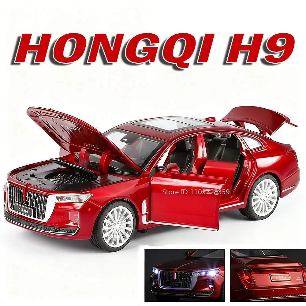 1:32 HongQi H9 M4 Simulazione Modelli di auto giocattolo Porte pressofuse in lega aperte Tirare indietro Interni squisiti Suono Luce per i regali dei bambini
