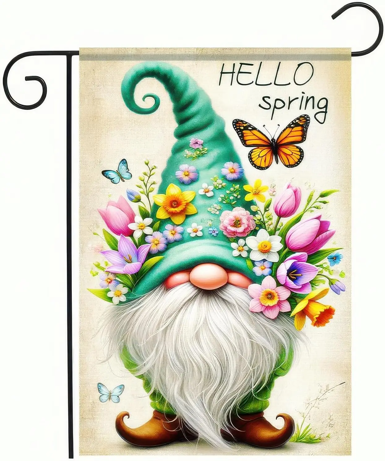 Hello Spring Garden Flag for Outside 12x18 Double Sided Gnome Roses Flowers Small Yard Flag Summer Seasonal Decors for Outsi yyi
