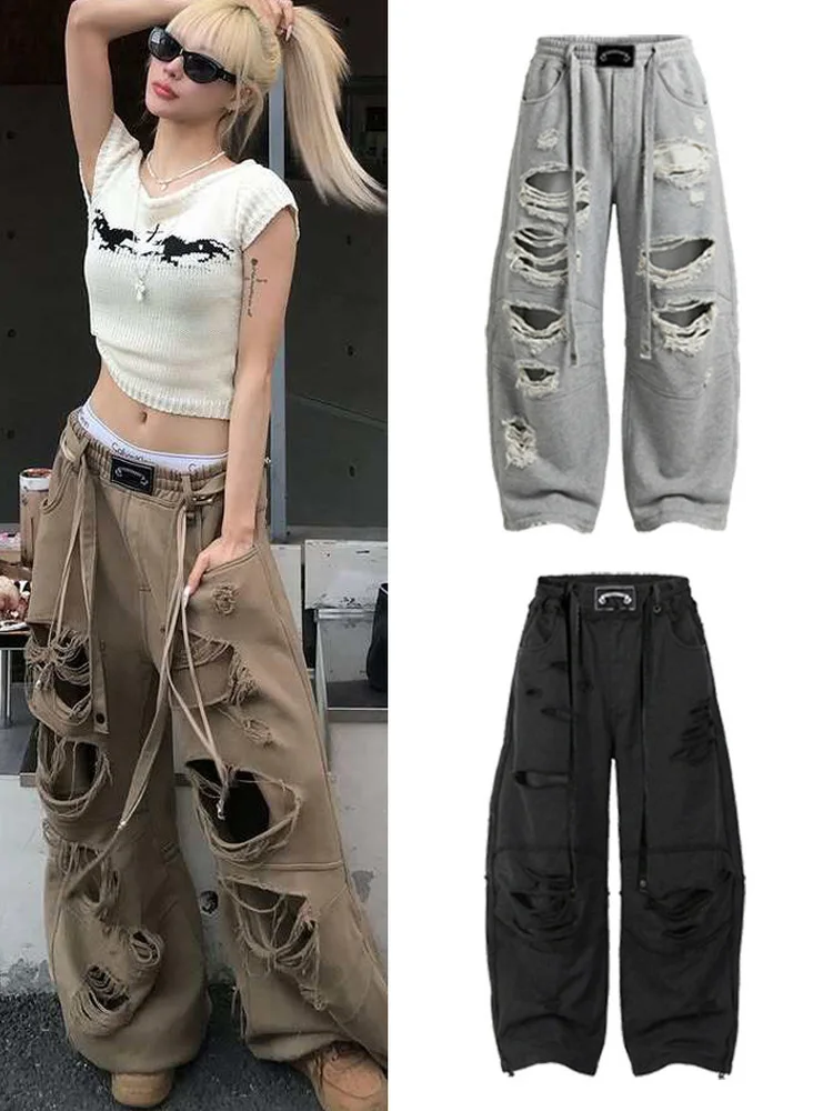 Hand-Made Hole Knife Pants Sexy Dancing Women's Wide Leg Pants Natural Waist Other Material 100% Summer Casual Pants