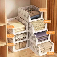 Stackable Storage Basket Plastic Folding Closet Organizers Storage Box Wardrobe Drawer layered Partition Clothes Storage rack - Image 4