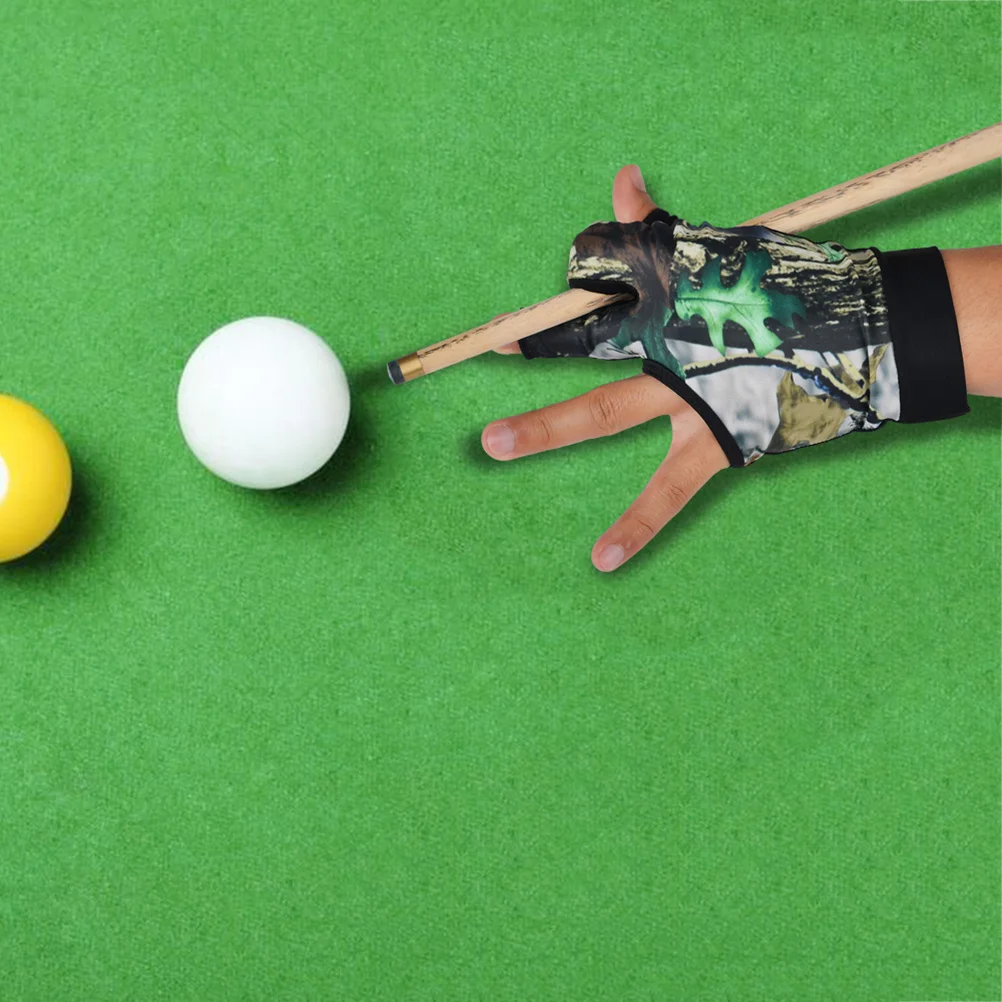 

1Pair 3 Fingers Gloves Anti-Slip Billiard Cue Glove Camouflage Size L Wear-Resistant Silicone Mat Moisture Wicking Net