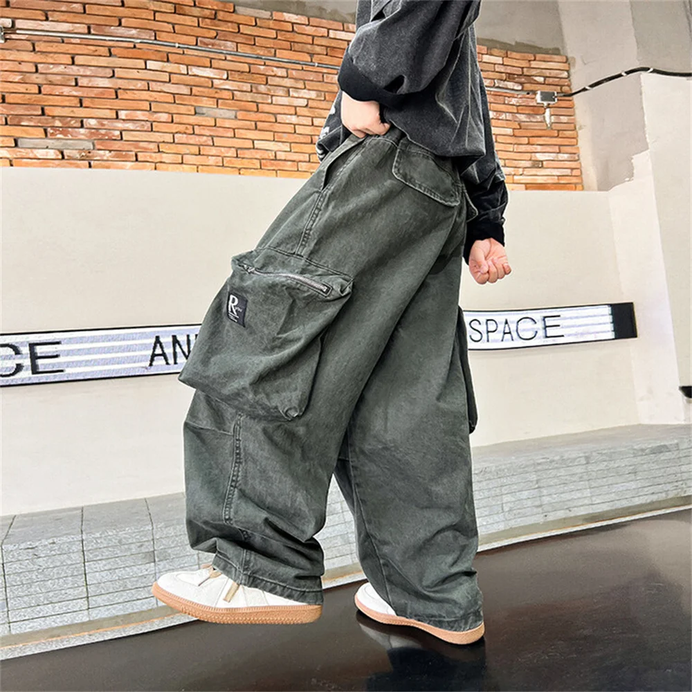 

KZ4724 Korean Wide Leg Pants Street Dance Pants Boys' Casual Pants Children's Side Pockets Kid Cargo Pants Street Dance Pants