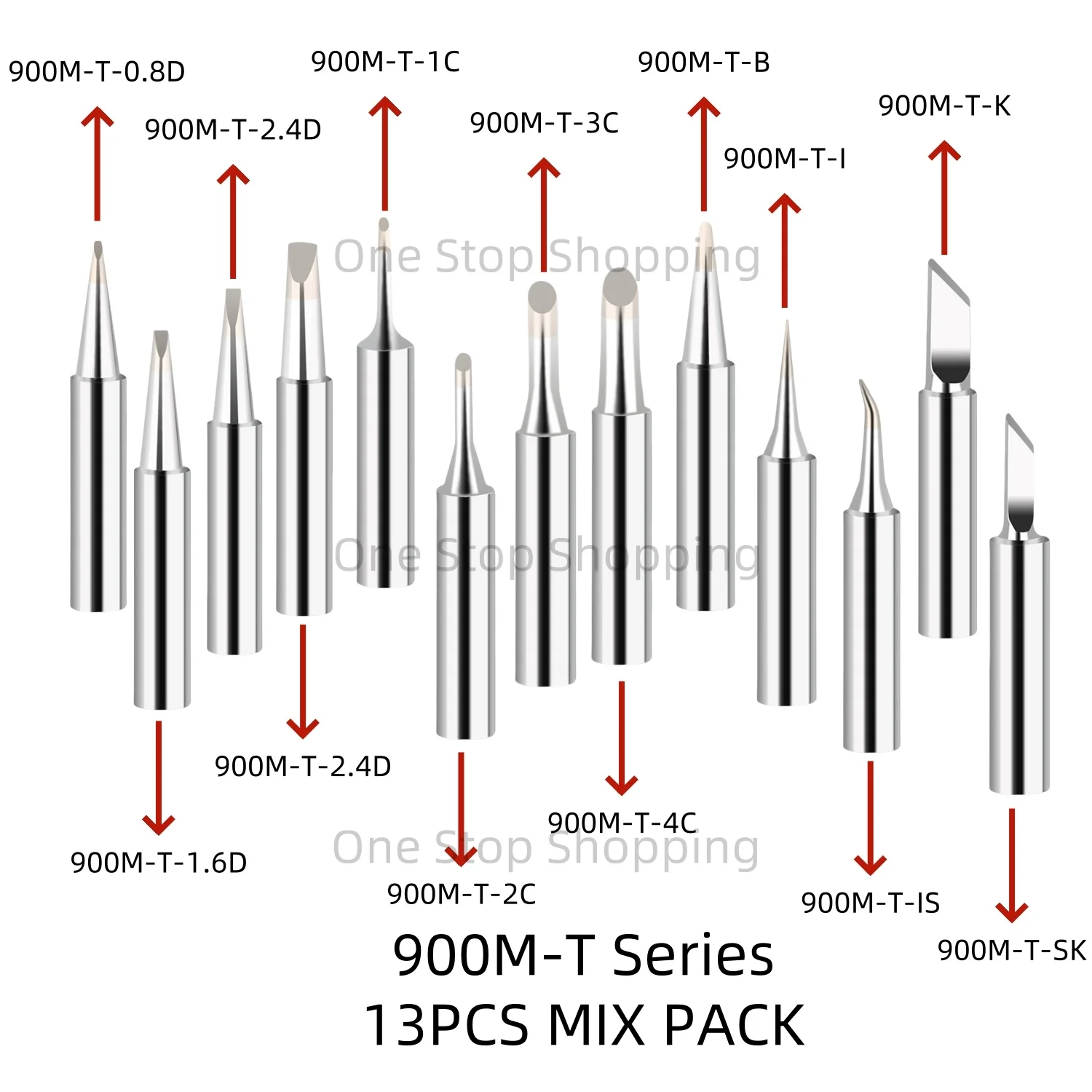 

13PCS 900M-T Mix Pack IS/I/B/K/SK/0.8D/1.6D/2.4D/3.2D/1C/2C/3C/4C Welding Tool Lead-Free Soldering Iron Tip Head Bit Accessories