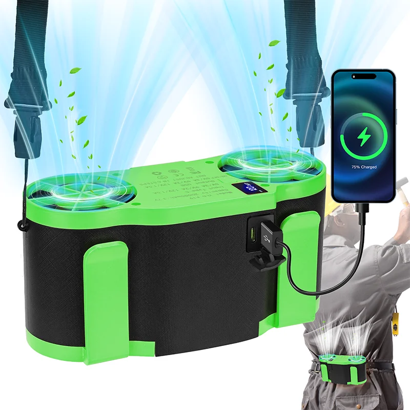 

Portable Waist Air Cooling Fan with 6 Speeds Clip-on Wearable Belt Rechargeable Mini Fan with Battery Powered Outdoor Power Bank