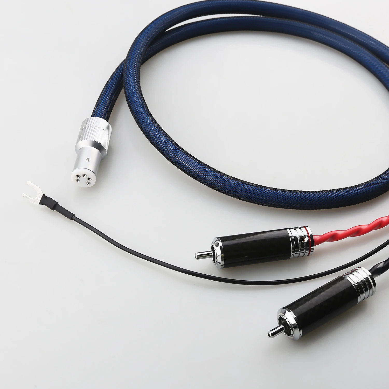 Audiocrast Silver Plated 5Pin DIN to 2RCA/XLR Phono Tonearm Cable With U-Spade Ground Wire Shielded Turntable Cord