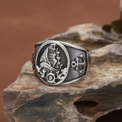 Fashion Vintage Nordic Sailboat Pirate Ring Male 316L Stainless Steel Viking Compass Rings Biker Amulet Jewelry Gift Wholesale
