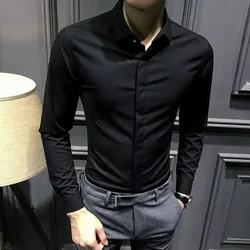 Male Shirts Long Sleeve Black Business Men's Shirt Asia New in Fashion 2025 Hipster Silk Cheap Things with Korean Style Regular