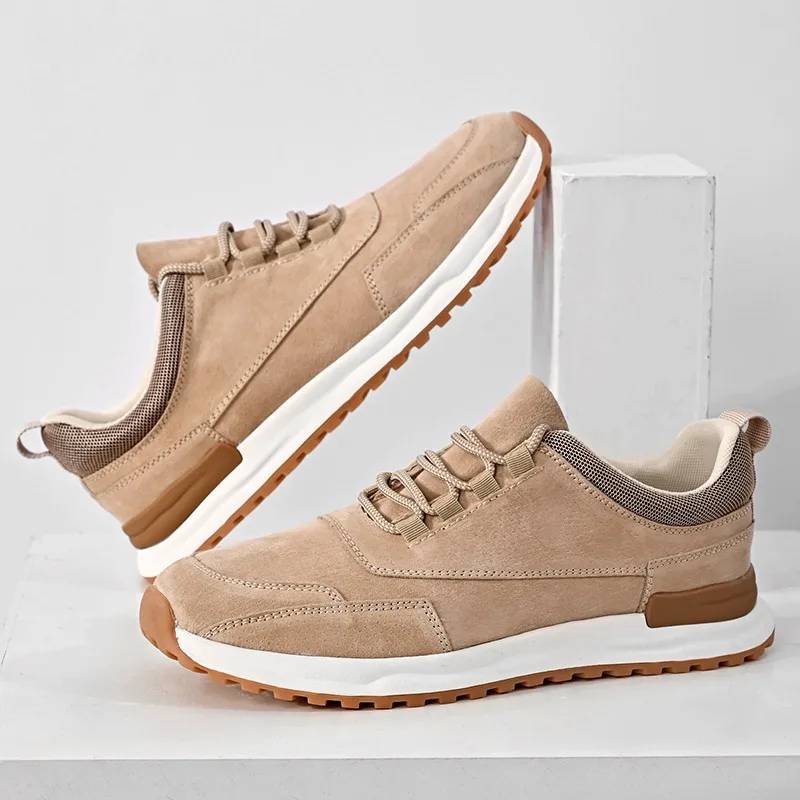 Fashion Men's Suede Leather Casual Sneakers Gray Elastic Slip On Design Two Tone Anti-Slip Sole Lightweight Daily Commute Shoes view 2