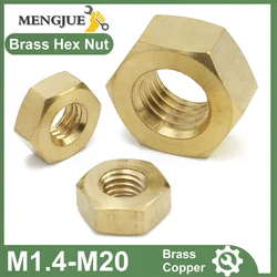 1-100pcs Solid Brass Copper Hex Hexagon Nut for M1.4 M1.6 M2 M2.5 M3 M4 M5 M6 M8 M10 M12 M14 M16 M18 M20 DIN934 Screw Bolt