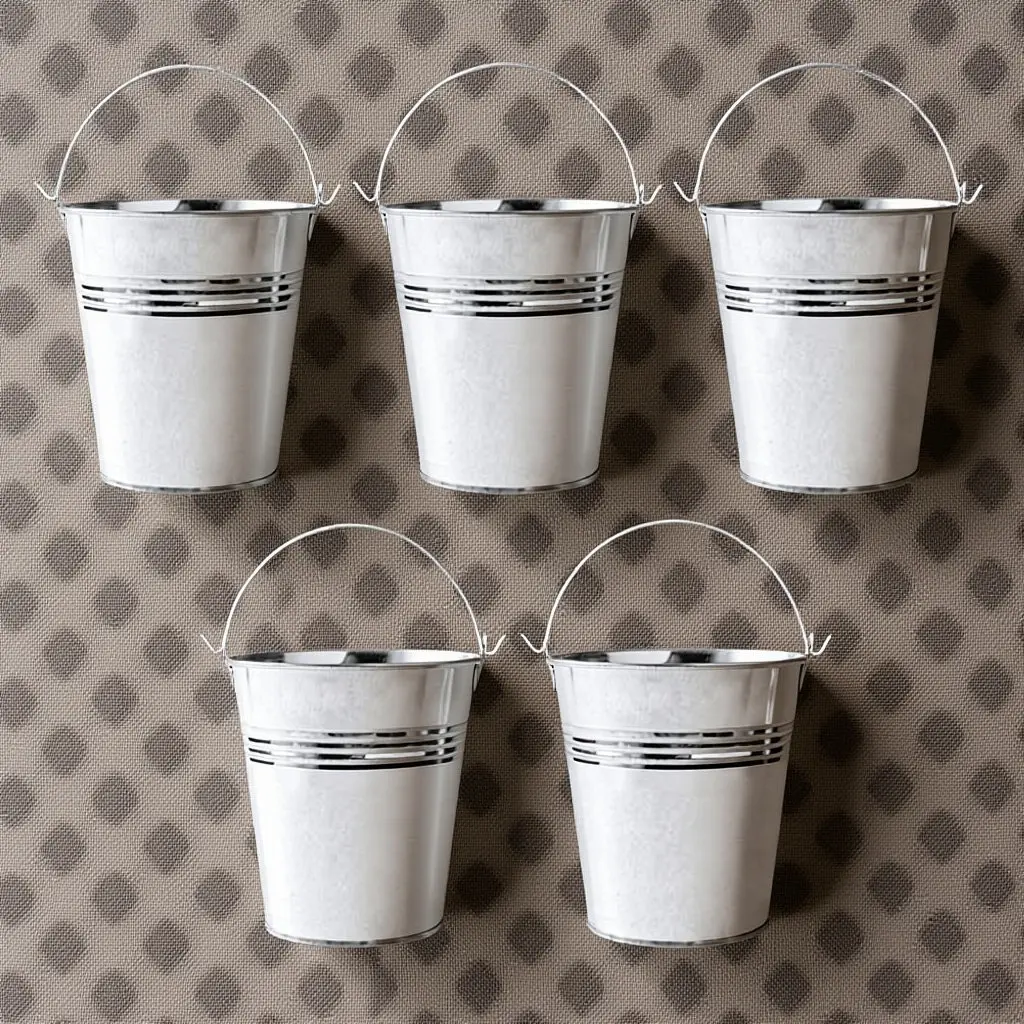 Lot de 5 mini-seaux en métal pour servir des chips, des snacks, des frites, du poulet frit, du pain, des biscuits – Idéal pour le rangement sur le bureau ou au bar