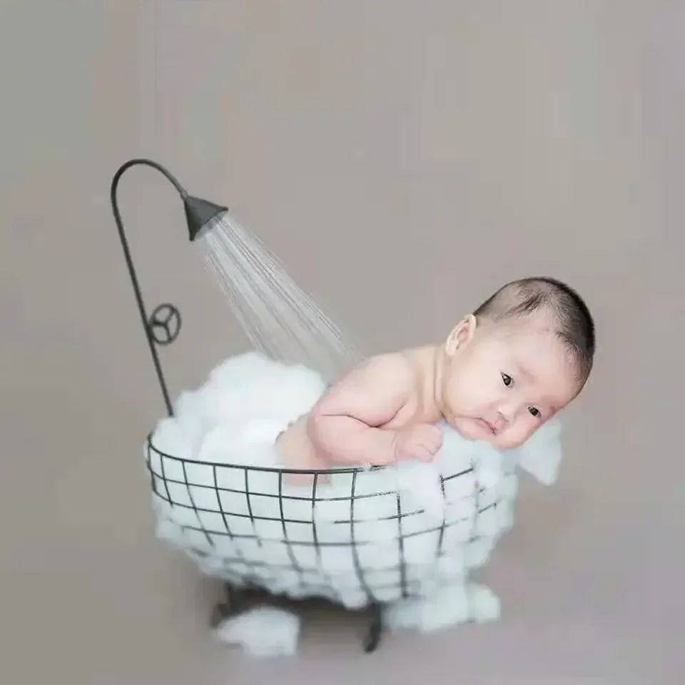 Iron Small Bathtub Newborn Photography Props 1pcs Baby Auxiliary Shooting Tool Full Moon Baby Basket Newborn Photo Accessories