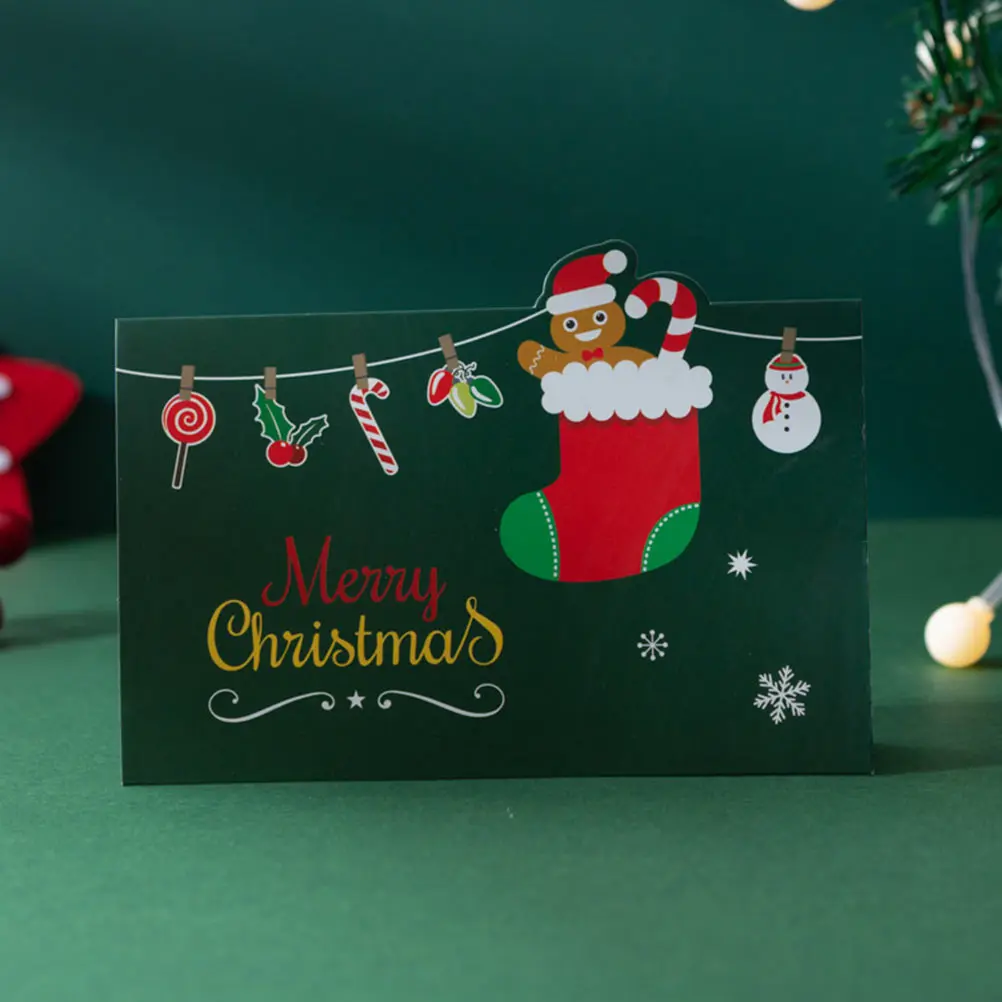 10 Sets Xmas Thank Cards Blessing Cards Material Lover Friends Festival Gift Christmas Greeting Envelopes