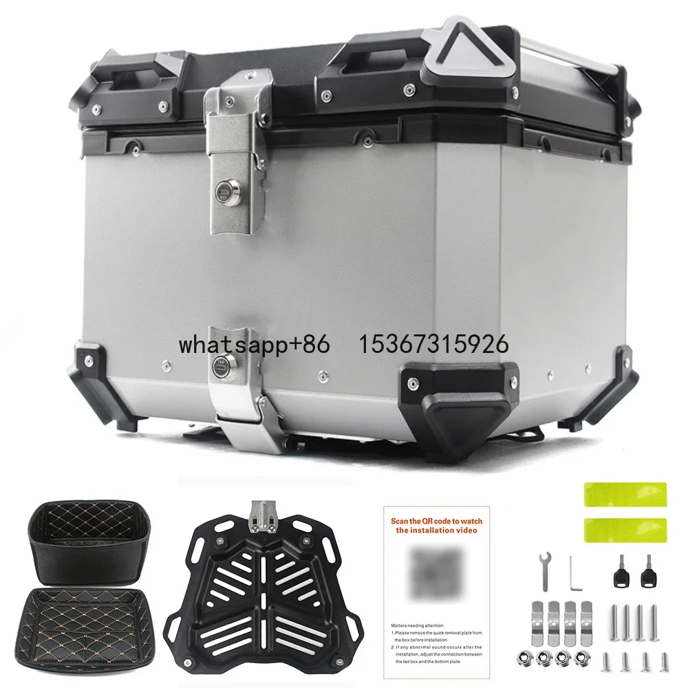 

Motorcycle Rear Box 45L Top Case Motorcycle Tail Boxes Travel Suitcase Fit For All Motorbike Black Silver