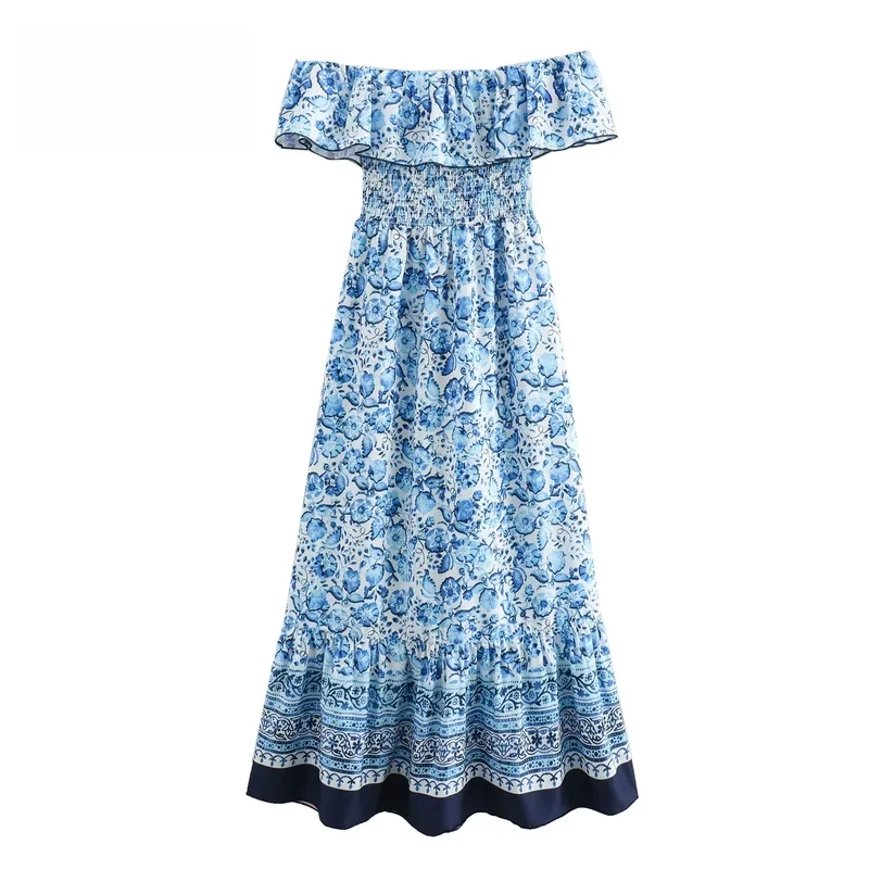 ASDS  women fashion summer new off shoulder splicing flower printed long vest dress chic female elegant sleeveless evening