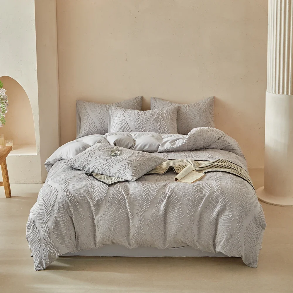 New Needle Leaf Cutting Flowers Duvet Cover Set Queen Solid Soft Bedding Set Comfortable Durable Blanket Cover and Pillowcases