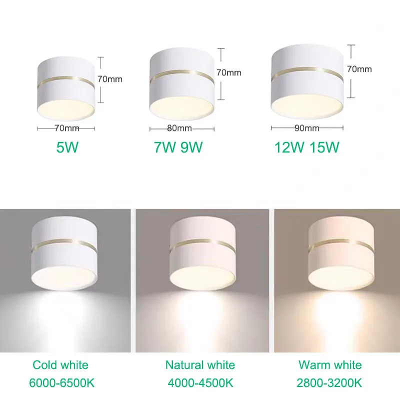 Luz de teto regulável LED, Spotlight montado em superfície nórdica, iluminação interior, novo Downlight, 7W, 9W, 12W, 15W, 220V, 110V