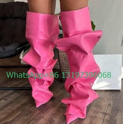 Lady Fuchsia pleated design pointed toe PU boots sexy black denim design causal daily dress boots new arrive punk Y2K boots size