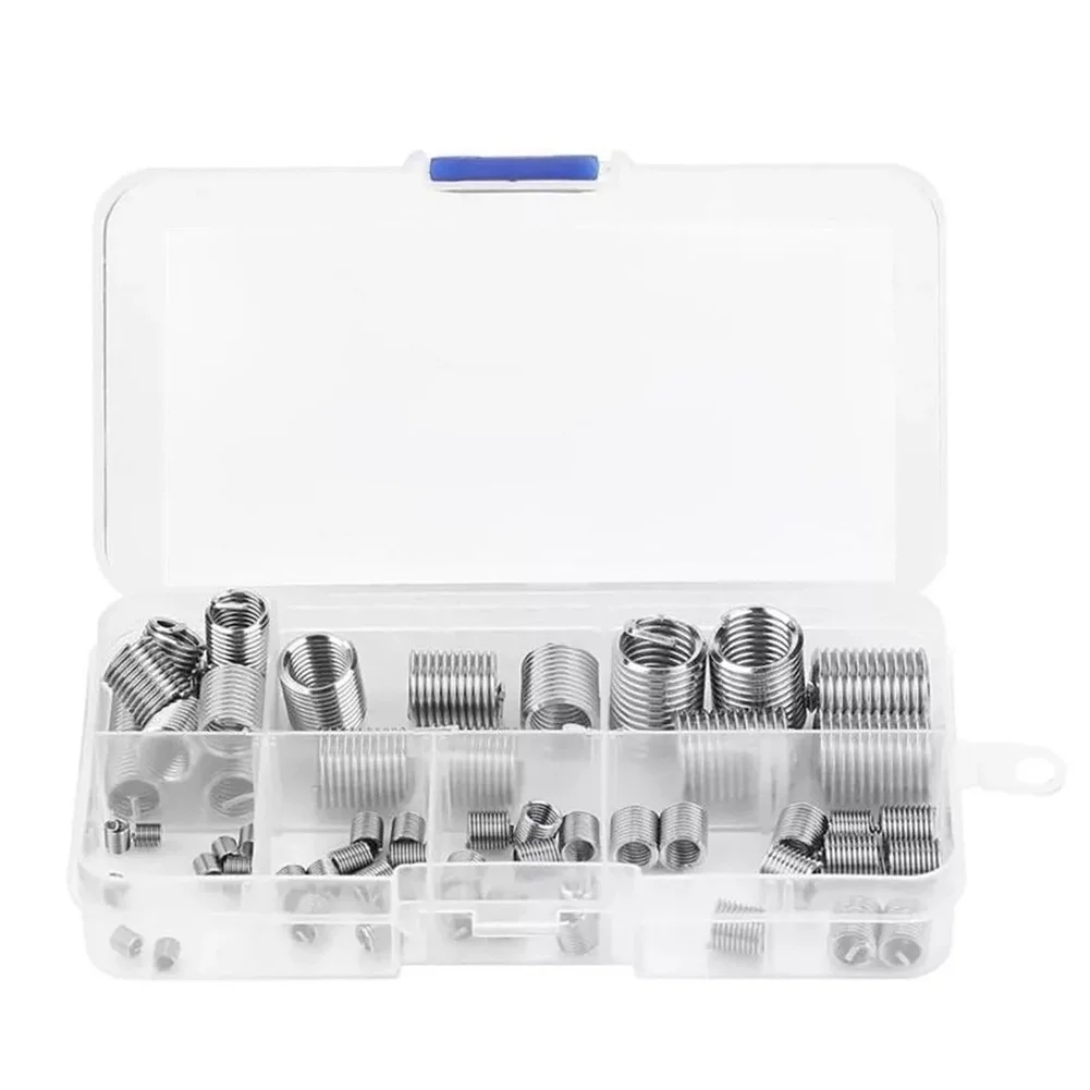 60個入り-304ステンレス鋼製ねじ込みインサート-真鍮製ねじ込みナット-ねじ込みインサート-コイルねじ込みスリーブ-スパイラルナットスリーブツール