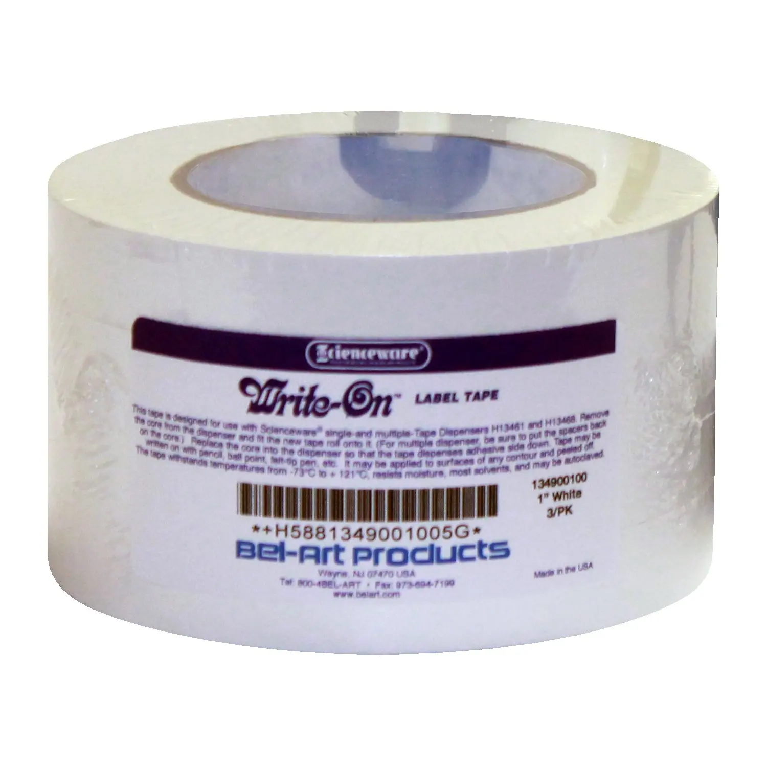 

SP Bel-Art Write-On White Label Tape; 60yd Length, 1 in. Width, 3 in. Core (Pack of 3) (F13490-0100)