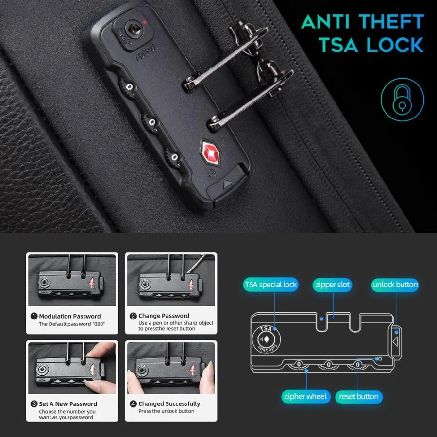 حقيبة ظهر للكمبيوتر المحمول من الجلد الطبيعي من BANGE تناسب حقيبة ظهر للأعمال مقاس 15.6 بوصة مضادة للسرقة مع حقيبة ظهر للعمل المكتبي بقفل TSA مع USB3.