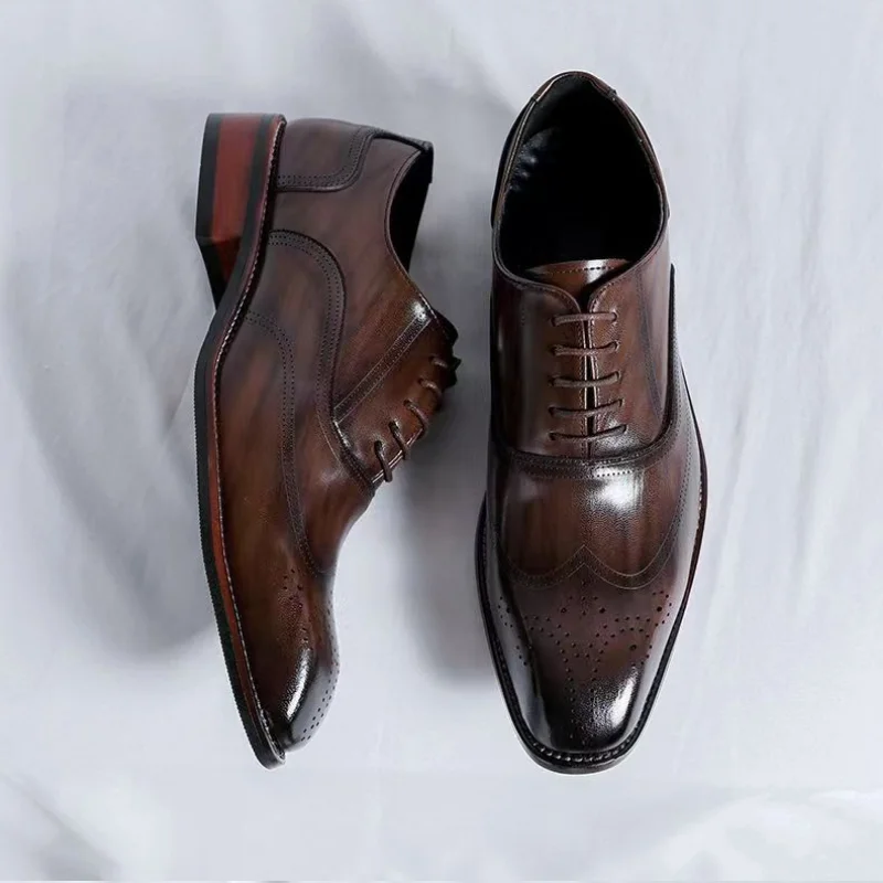 

Мужские туфли-броги с верхним слоем из кожи, британские классические туфли из натуральной кожи, коричневые модные деловые туфли.
