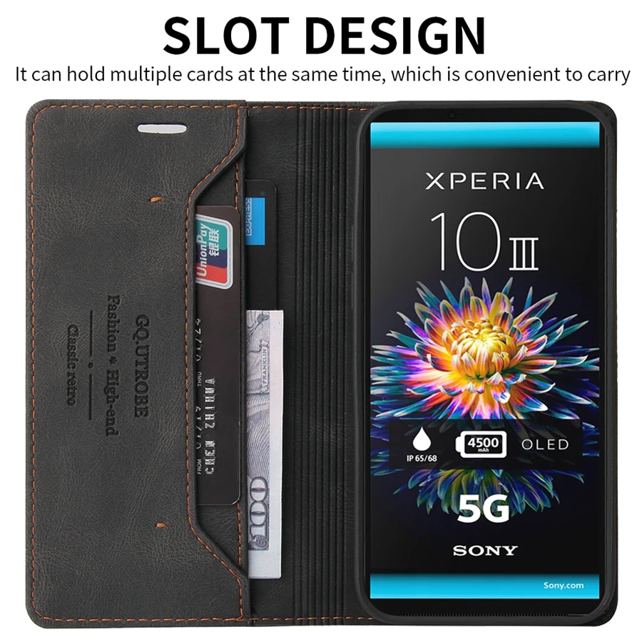 Wallet Magnetic Anti-theft Brush Leather Case For Sony Xperia 1/10 VII 1/10 VI 1/5/10 V 1/5/10 IV 1/5/10 III 1/10 II XZ3 ACE III