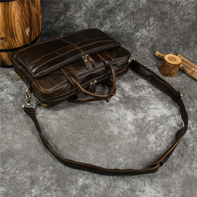 15.6 inch Laptop Men's Genuine Handbag for Men Large Travel Shoulder Male Leather Briefcases Crossbody Bag