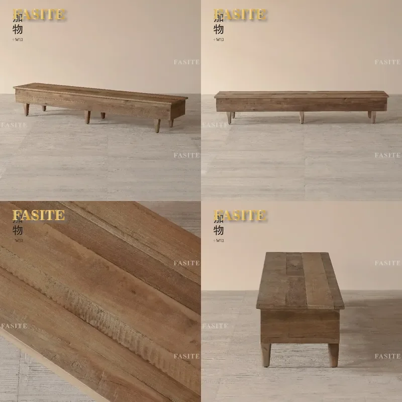 For Living Room Nordic Retro Wabi Style Silent Wind Ancient Wood TV Cabinet Low Profile Media Console Storage Furniture