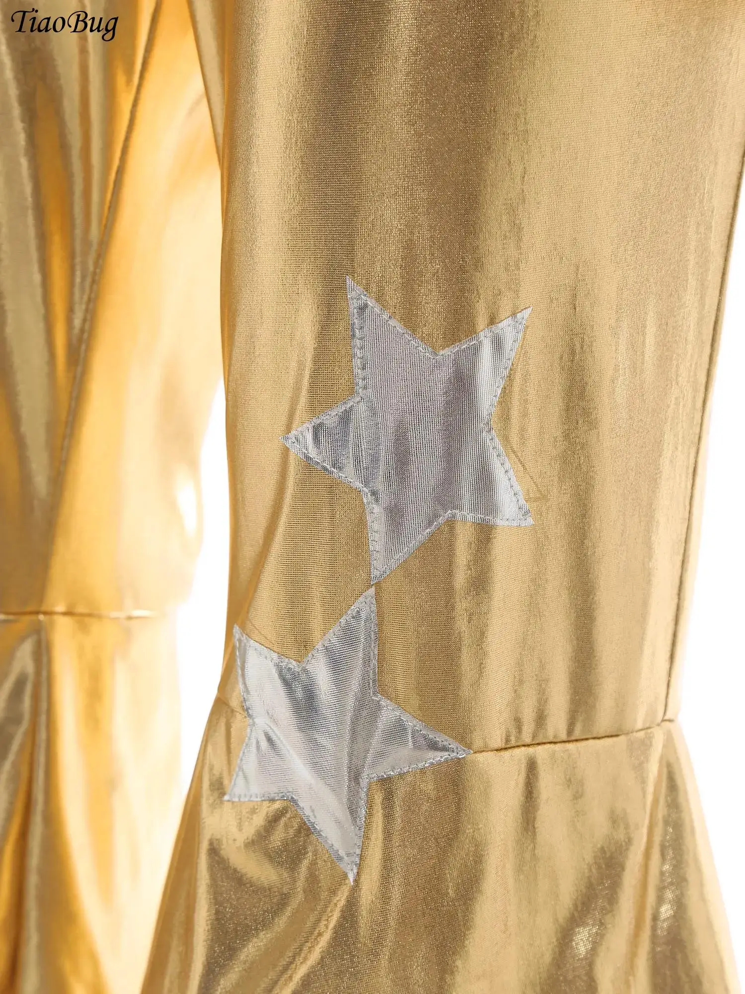 

Women 70s 80s Disco Dance Jumpsuit Shiny Metallic Party Bodysuit One Piece Long Sleeve Flared Clubwear Carnival Cosplay Costume