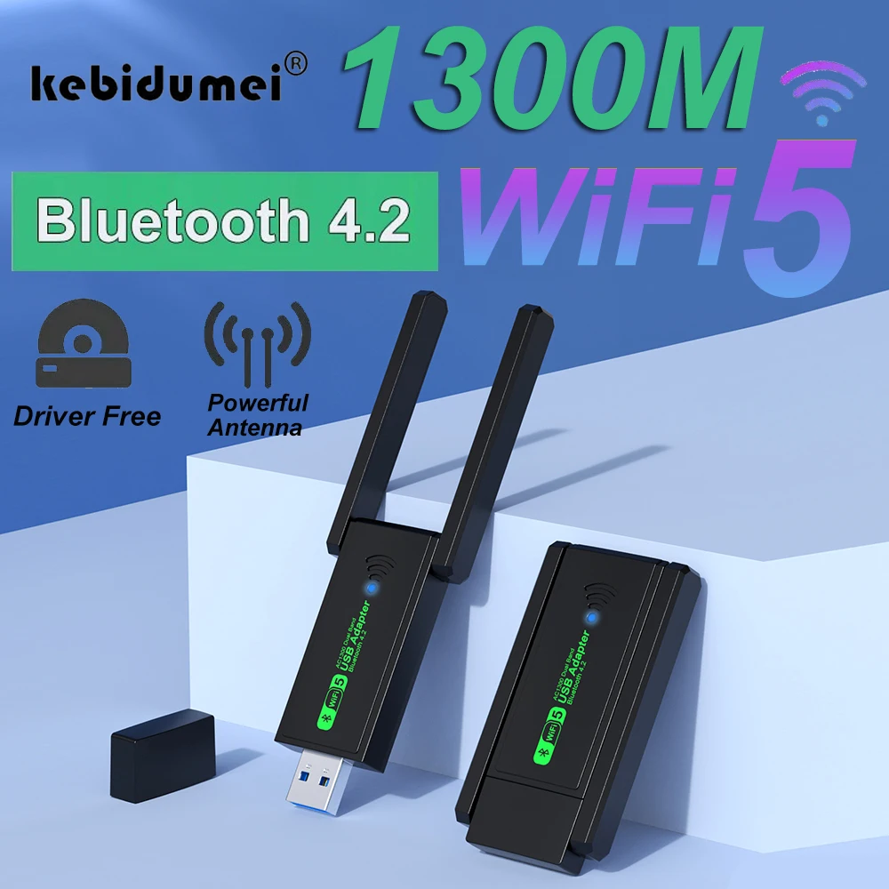 Adaptador USB 3.0 WiFi com Dual Band, 1300Mbps, 2.4G, 5GHz, Bluetooth 4.2, Receptor Sem Fio, Transmissor para Desktop, Laptop, PC