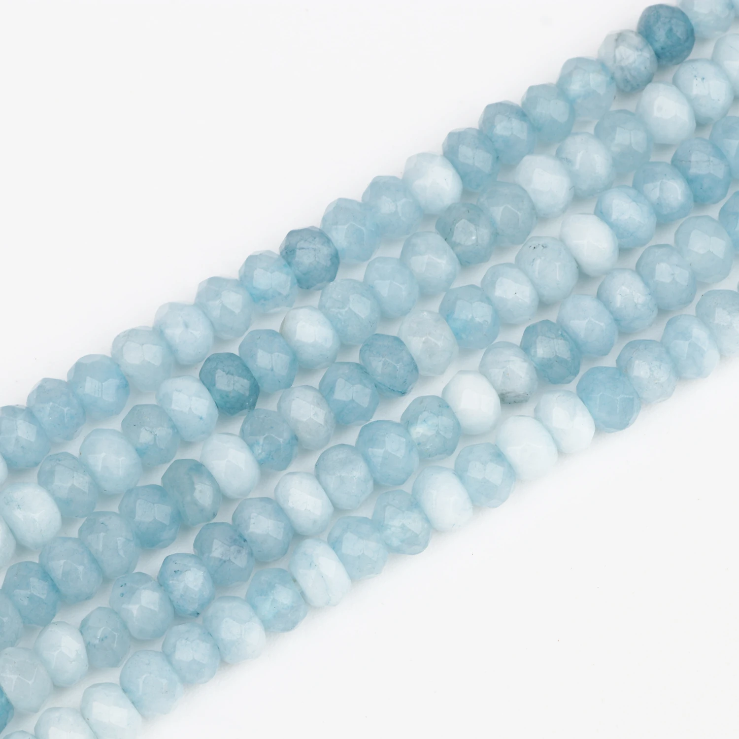 Manik-manik Rondelle Aquamarine Faceted Alami 3X5Mm Kecil Bulat Longgar Manik-manik Spacer untuk Membuat Perhiasan DIY Gelang Anting Persediaan