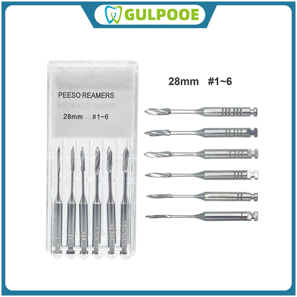 

GULPOOE 6Pcs/Pack Dental Endodontic Peeso Reamer Gates Drill 28mm 1-6# Burs Peeso Reamers Endo files largo Dentist Materials