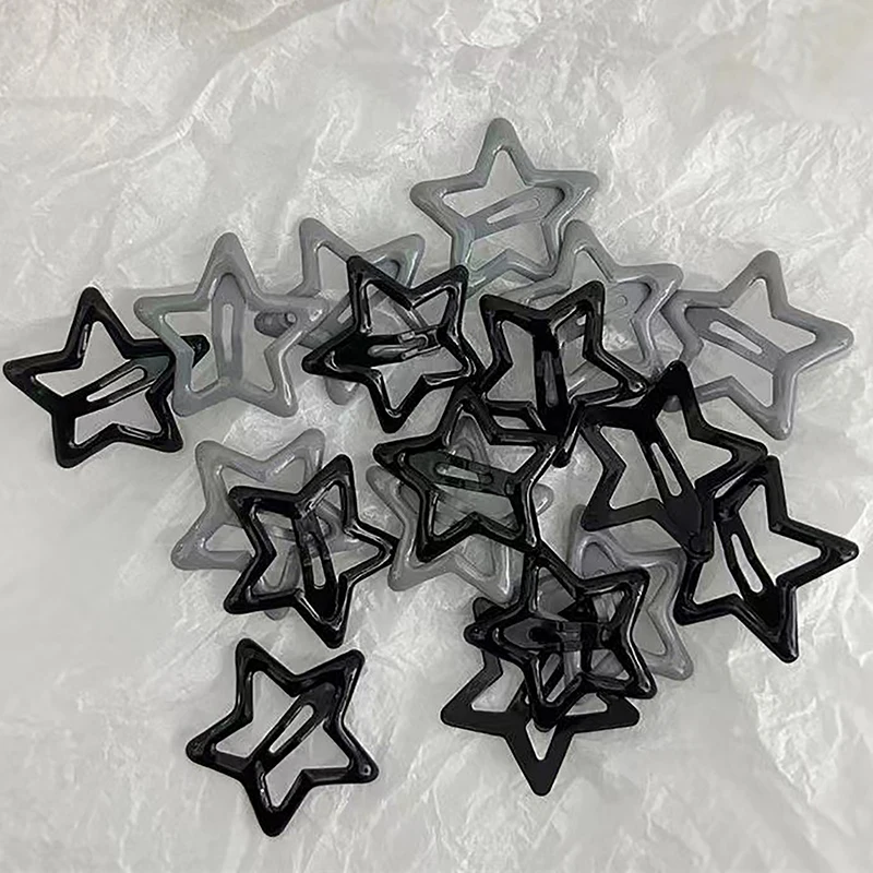 5PCS Girls Black Gray Star Hair Pins Cool Charm Aesthetic BB Hair Clip For Women Pentagram Harajuku Trendy Hair Accessories