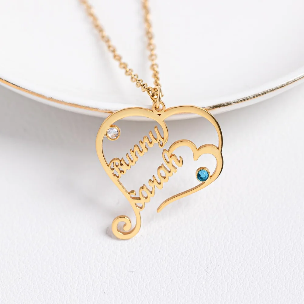 Atoztide Custom 2 Names Necklace for Women Personalized Stainless Steel Jewelry Mother Kids Heart Chain Pendant Birthday Gift