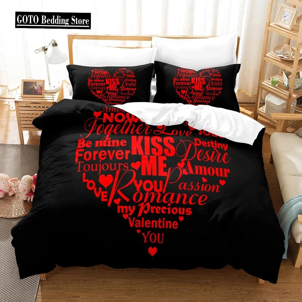 Kiss Me Valentine's Day Duvet Cover Sets for Couple Print Red Pink Heart Beddings Set Free Shipping Single/double Bed Cover Set