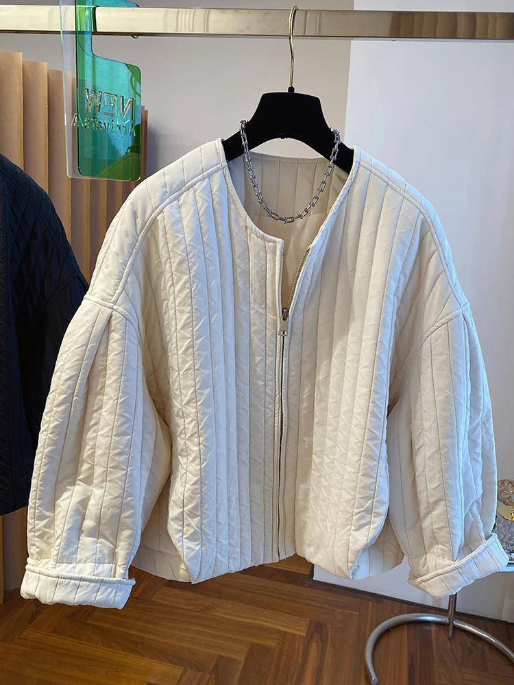 

Модная ретро-дизайн, свободная полосатая стеганая куртка, женская весенне-осенняя легкая маленькая хлопковая одежда, хлопковая одежда