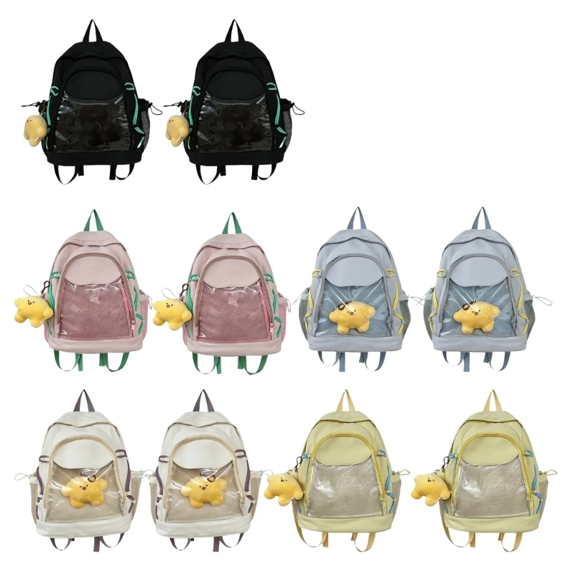 

Trendy Nylon Backpack With Large Capacity And Clear Pocket School Bag Casual Daypack Unique Rucksack For Student F3MD